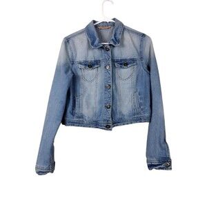 Highway Jeans Junior Girls Size Large Denim Jacket Biker Cropped Stone Wash